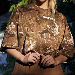 Playboy By PacSun Exclusive Camo Boyfriend Cropped T-Shirt